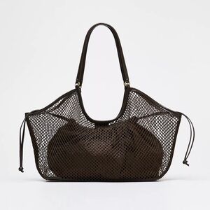 Zara Dark Brown Mesh Shopper Tote Bag